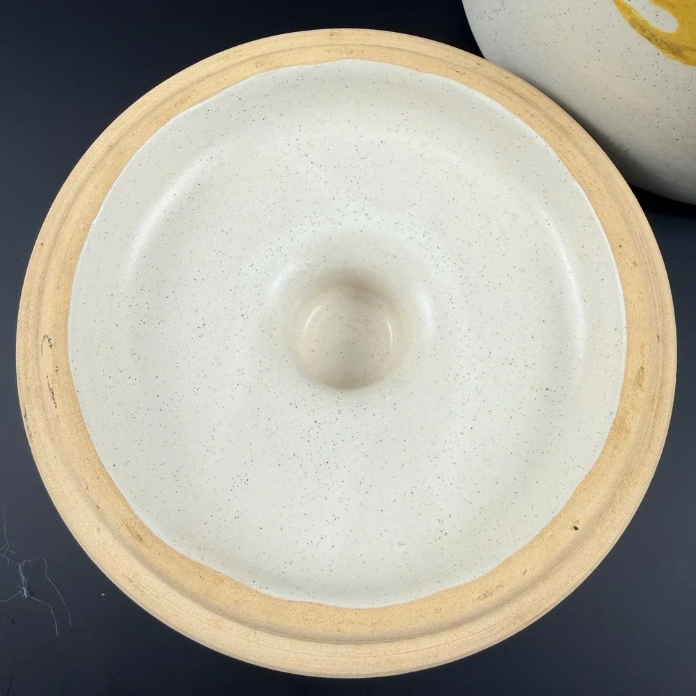 West Bend Stoneware Bean Pot MCM Fork & Spoon Pattern Crock with Lid